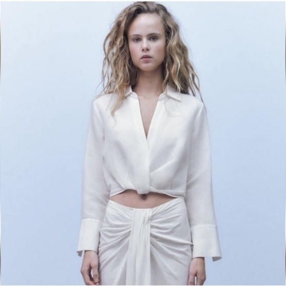 ZARA PLEATED LINEN BLEND BLOUSE WHITE SIZE S 7563/245 - Picture 9 of 14